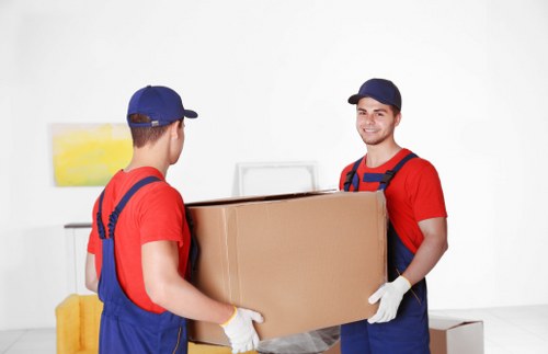Business team preparing for office removals in Richmond with labelled boxes