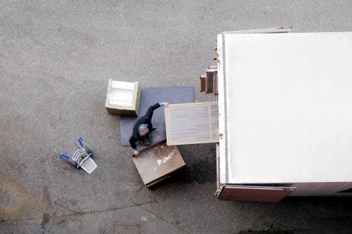 Family home moving estimate with loaded truck