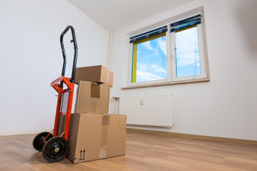 Small house move with packing boxes and van transport