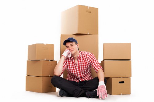 Boxes and furniture arranged for a load-based relocation quote